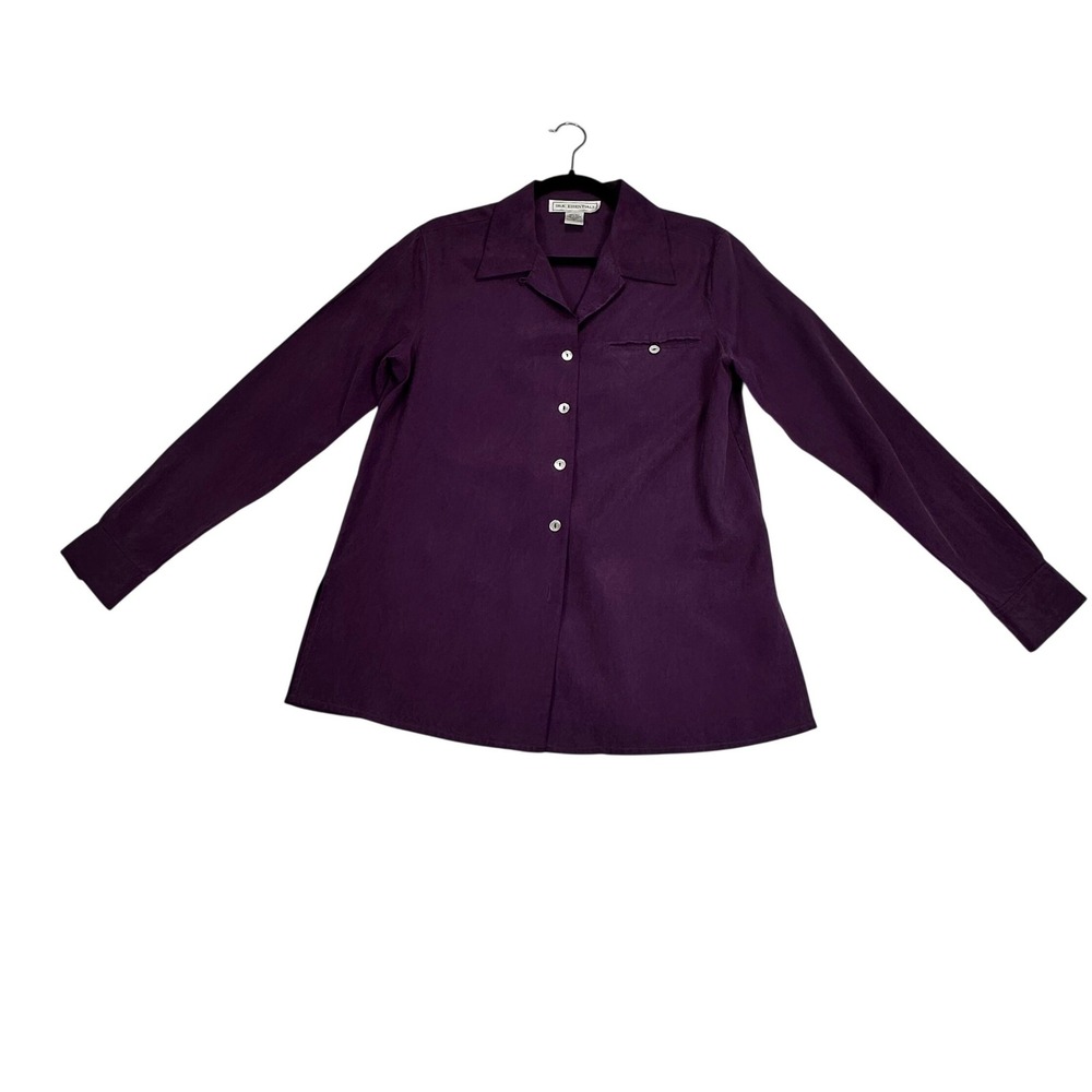 Silk Essentials Purple 100% Silk‎ Button Down Shirt Long Sleeve Women's Size M
